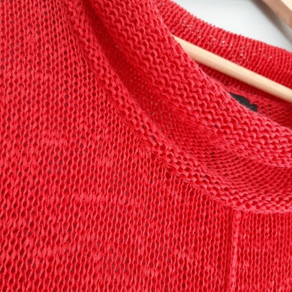 PURE HANDKNIT Linen Blend Oversized Fine Knit Semi-sheer Sweater Top Red Sz XS - Picture 8 of 15